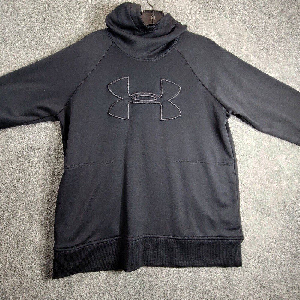 Under Armour Mens ColdGear Hoodie Pullover Black Logo Athletic Sweatshirt Large